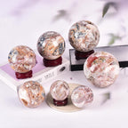 JIC Gem Striped Agate Crystal Ball with Wooden Stand Healing Crystal Sphere Ball for Feng Shui Decor Spiritual Gifts 60-70mm