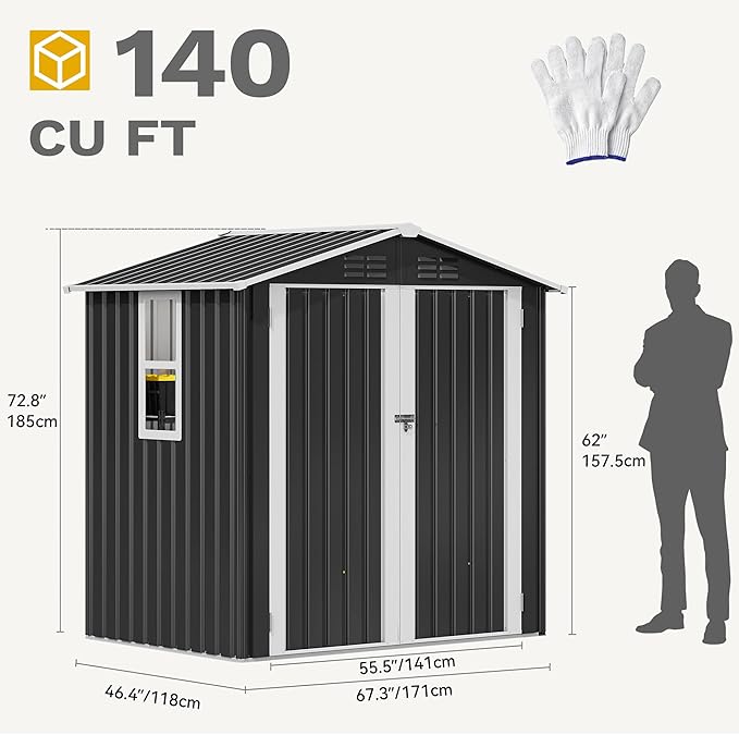 DWVO 6x4ft Metal Outdoor Storage Shed with Window, Lockable Tool Storage Sheds, Steel Garden Sheds with Sloped Roof for Backyard, Patio, Garage, Lawn, Gray + White