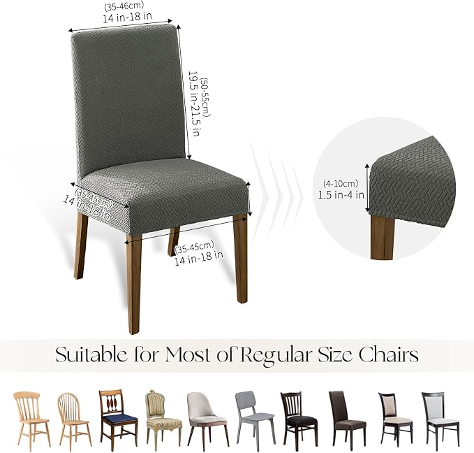 MOSAYT 100% Waterproof Dining Room Chair Covers Set of 6, Super Fit Stretch Jacquard Parson Chairs Slipcovers Removable Washable Chair Seat Protectors for Home, Kitchen, Banquet (Grey)