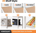 HOMEDANT 5 Tier White Storage Shelves Adjustable Laminated Boltless Garage Metal Shelving Unit Heavy Duty Utility Rack Shelf Warehouse Pantry Closet Kitchen 35.9" W x 16.2" D x 71.3" H White 1Pack