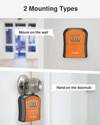Puroma Key Lock Box Outdoor 4 Digit Code Combination Lockbox House 1 Orange | For Contractors Guest Realtor Storage Keys, Portable, Home Wall Mount, Resettable, Combination, Weatherproof, High-capacity