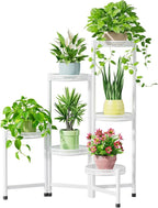 iDavosic.ly Plant Stand Indoor Outdoor, 6 Tier Corner Metal Flower Display Holder Shelf, Folding Tall Orchid Rack for Patio Balcony Porch Garden Living Room House, Wrought Iron - White