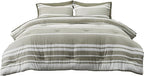 Bedsure Bed in a Bag Queen 7 Pieces, Olive Green White Striped Bedding Comforter Sets All Season Bed Set, 2 Pillow Shams, Flat Sheet, Fitted Sheet and 2 Pillowcases