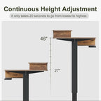 BANTI Height Adjustable Electric Standing Desk with 4 Drawers, 48 x 24 Inch Table with Storage Shelf, Sit Stand Desk, Rustic Brown Top