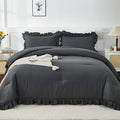 Andency Dark Gray Twin Size Comforter, 2 Pieces Kids All Season Ruffle Bed Comforter Set, Boho Lightweight Solid Farmhouse Shabby Chic Bedding Comforters & Sets (66x90Inch Comforter)