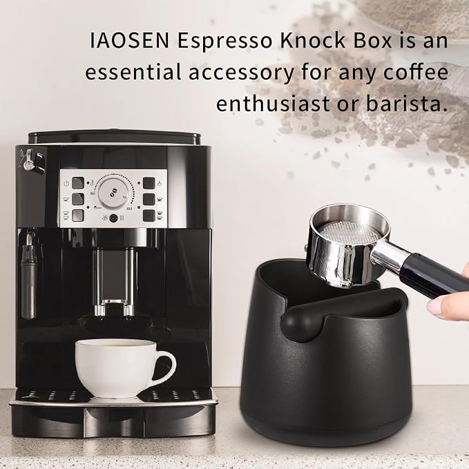 IAOSEN Knock Box Large Capacity Design Espresso Knock Box Tamping Mat Espresso Machine Accessories Set of 2 with Removable Knock Bar and Anti-Slip Base for Home Office Barista Tools for Bar Shop