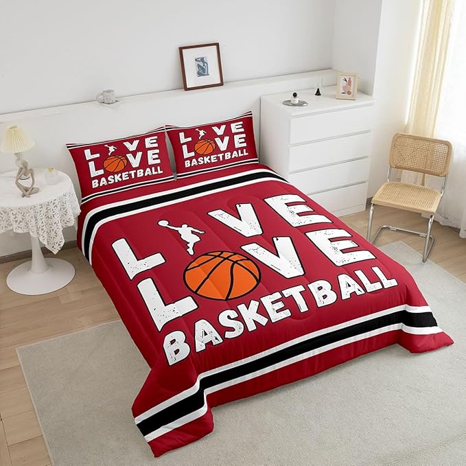 Feelyou Basketball Bedding Set King Size Gaming Sports Comforter Set for Kids Boys Girls Decor Ball Games Comforter Gift for Basketball Lover Duvet Set Bedroom Quilt Set