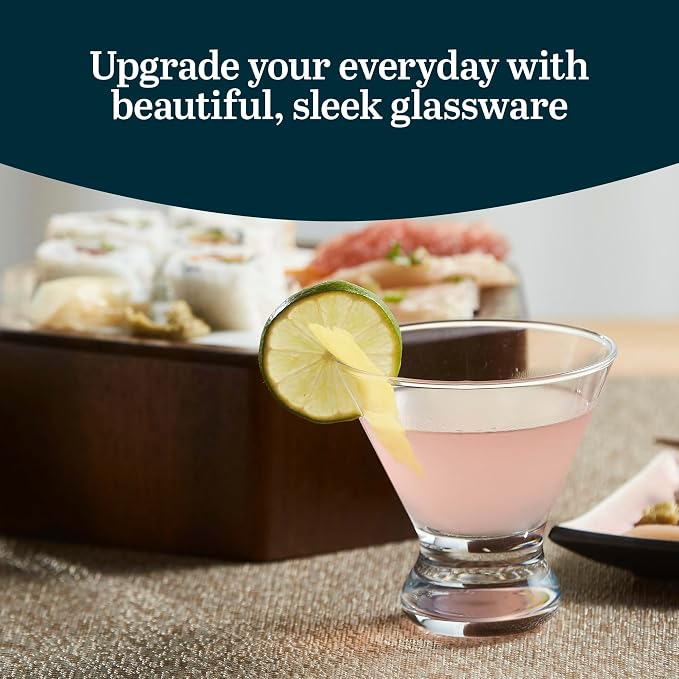 Libbey Cosmopolitan Stemless Martini Glasses Set of 12, Cocktail Cups | 8.25 oz Capacity for Cocktails, Appetizers, Desserts, and More with Stemless Design and Dishwasher-Safe Cleanup