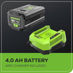 Greenworks 80V 21” Brushless (Self-Propelled) Cordless Electric Lawn Mower + (580 CFM) Axial Leaf Blower (75+ Compatible Tools), 4.0Ah Battery and 60 Minute Rapid Charger, Green and Black
