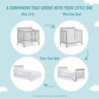 Aden 4-in-1 Convertible Mini Crib In Grey, Greenguard Gold Certified, Non-Toxic Finish, New Zealand Pinewood, With 3 Mattress Height Settings