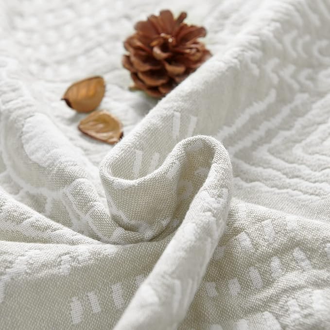 JINCHAN Boho 100% Cotton Muslin Blanket 3-Layer Queen Size 80x90 Inches Geometric Light Grey Lightweight Reversible Soft Comfy Throw for Couch Sofa Bed Coverlet Quilt Large Blanket Bedroom All Seasons