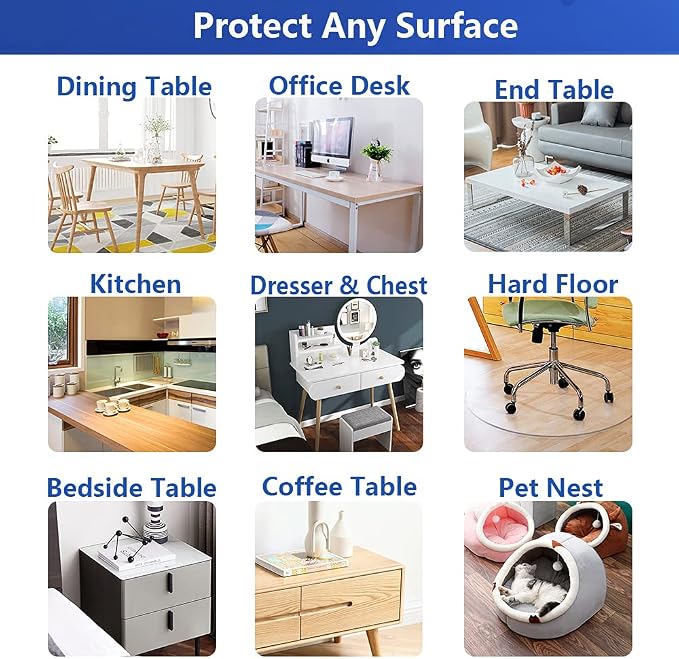 Square 40 in PVC Clear Table Protector Cover Mat Plastic Dining Room Candle Patio Table Runner Mat Vinyl Children Writing Desk Top Mat Wooden End Coffee Table Plastic Table Topper Placemats Easy Clean