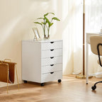 DUMOS 5 Drawer File Cabinet 5 Wood Rolling Organizer Storage Chest with Wheels Mobile Printer Stand for Home Office, White