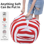 2 PCS Stuffed Animal Storage Bean Bag Chair Cover, Cotton Canvas Beanbag with Zipper for Organizing Kid's and Adults Room Red 24"