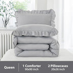 Andency Silver Gray Comforter Set Queen Size, 3 Pieces Shabby Chic Ruffle Bedding Comforter Sets for Queen Bed, Lightweight Fluffy Soft Microfiber Farmhouse Comforter Set