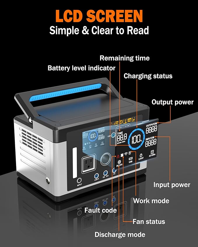 Portable Power Station 700W,577Wh Solar Generator Surge 1000W Pure Sine Wave 120V AC DC Outlets,Battery Powered Generator Home Backup Battery for CPAP,Home Emergencies,Camping,RVs,Blackout