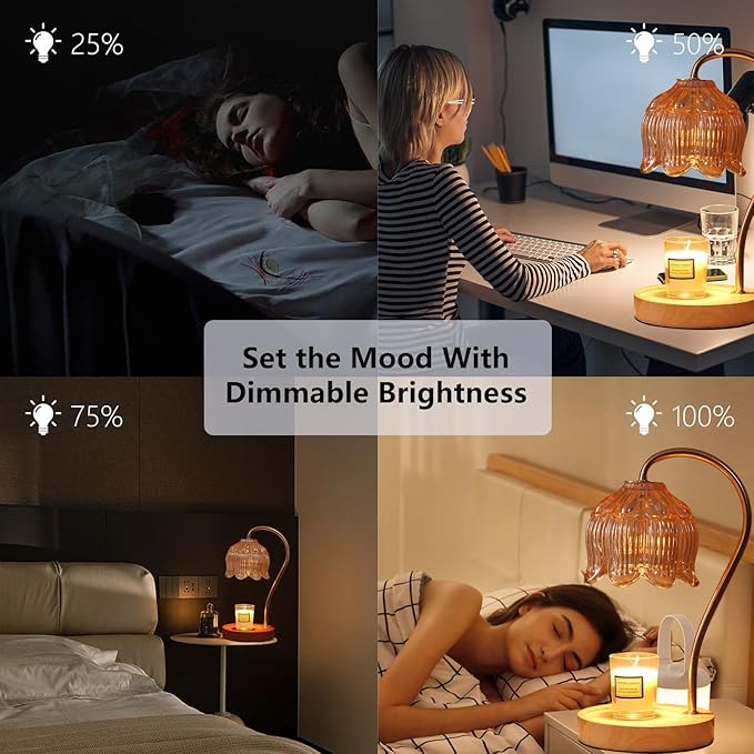 GEEZO Fragrance Candle Warmer Lamp with 2 Bulbs Electric Candle Warmer with Timer & Dimmer for Home Decor Wax Melt for Small Large Size Jar Candles Retro Wooden Base