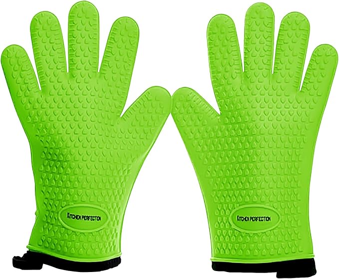 KITCHEN PERFECTION S Silicone Smoker BBQ Gloves - Heat Resistant Oven Mitts | Waterproof, 5-Finger Design For A Better Grip, for Pitmasters, Meat Smoking, Grilling, Cooking, Frying Turkey | Grill Gift