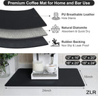 ZLR Large Coffee Bar Mat for Coffee Station, 16"x24" XL, Black | Oversized Counter Protector, Absorbent Dish Drying Mat, Fits Espresso, Grinder, Frother & Cup Display, Hides Stains
