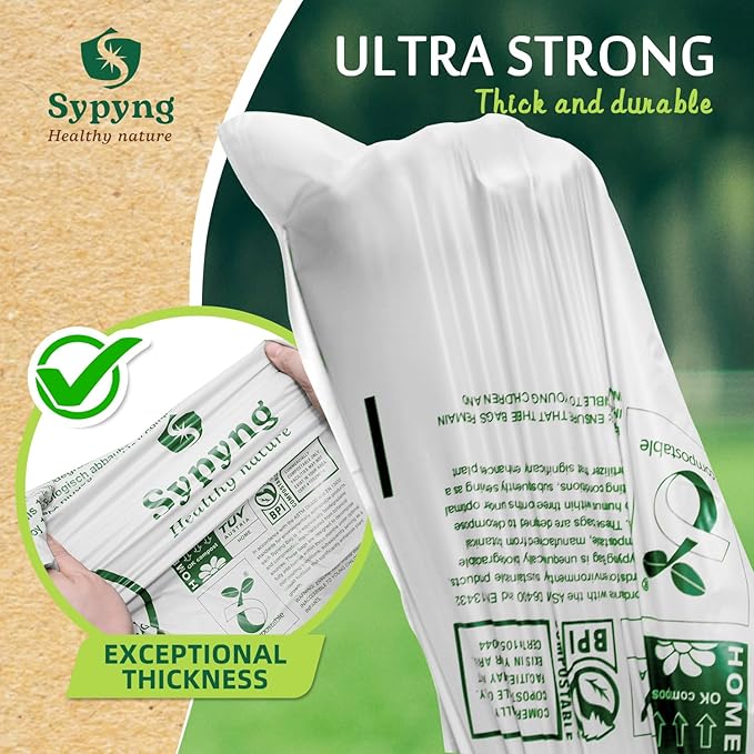 Compostable Kitchen Waste Trash Bags 3-4 Gallon (100 Pack) Heavy Duty 100% Biodegradable White Compost Bags for Countertop Bin, ASTM D6400, BPI & OK Compost HOME Certified, Eco-Friendly & Recyclable