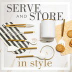 Styled Settings White and Gold Kitchen Utensils with Holder, 8-Piece | Heat Resistant, Nonstick, White Silicone Cooking Utensils Set, Ceramic Utensil Holder & Stackable Gold Spoon Rest