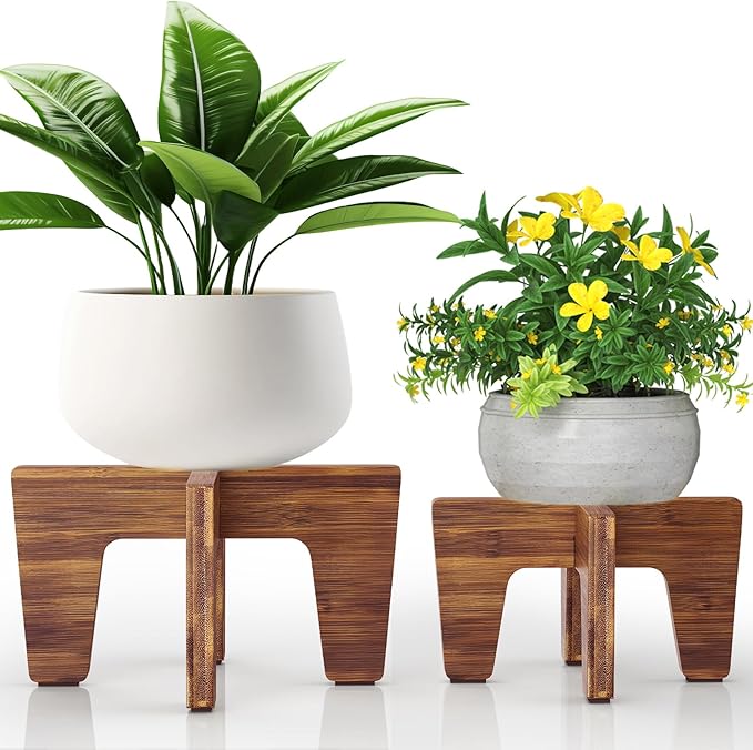 Plant Stand Indoor Outdoor, Plant Holder Sturdy Single Flower Pot Stand Planter Stand Stool Display Decorative for Desktop Counter Room (Brown 2 pack)