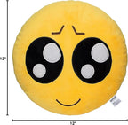 EvZ Official Certified Playcute Emoji Pillow - 32cm Large Soft Plush Pleading Face Emoticon Cushion - Cute Innocent Big Eyes Decorative Stuffed Toy for Kids, Girlfriend & Kawaii Room Decor (Yellow)