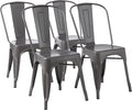Amazon Basics Metal Dining Chairs, 4 Count, Dark Grey, 20.1 x 17.1 x 33.5 inches