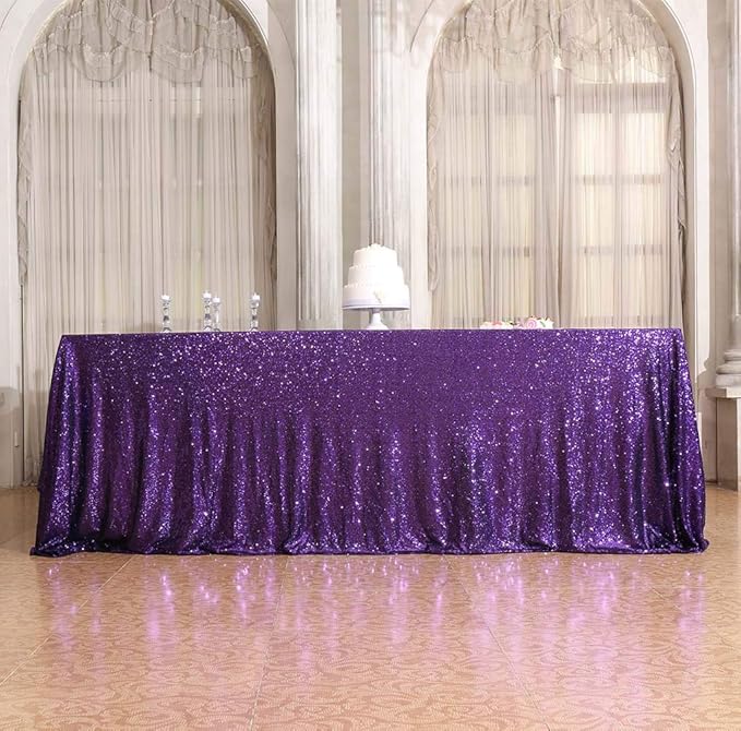 SquarePie Sequin Tablecloth 90 x 132 Inch Purple Sparkly Table Linen for Wedding Halloween Party