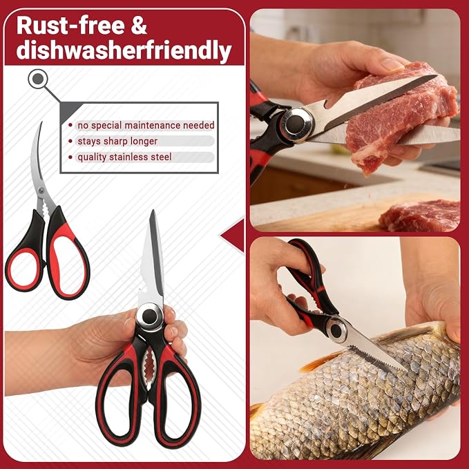 Kitchen Shears Set of 2, Heavy Duty Kitchen Scissors Seafood Scissors, Stainless Steel Sharp Food Cooking Scissors for Meat, Bones, Fish, Poultry, Vegetables, Chicken, Dishwasher Safe