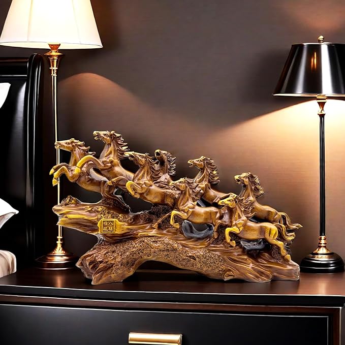 13.7 Inch Chinese Feng Shui Running Horses Statue Sculpture Frgurines Good Lucky Gift for FengShui Lover Desktop Display Decorative Decoration