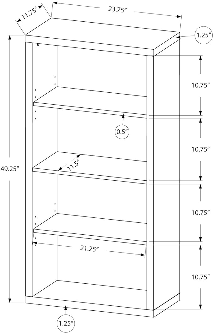 Monarch Specialties 7059 Bookshelf, Bookcase, Etagere, 5 Tier, H, Office, Bedroom, Laminate, White, Contemporary, Modern Bookcase-48 H Adjustable Shelves, 48-Inch