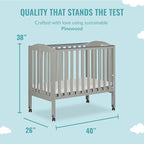 2 in 1 Folding Portable Crib in Cool Grey, Greenguard Gold Certified , 40x26x38 Inch (Pack of 1)
