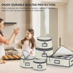 5 Pack China Storage Containers Set (Beige) - Sturdy Quilted Wine Glass & Dish Storage with Dividers - Compact Size