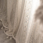 Sutuo Home Crochet Boho Curtain 96 Inches Length, Sheer Lace Handmade Tassels Knitted Window Treatment Vintage Rustic Bohemian Farmhouse Drape for Bedroom Rod Pocket 1 Panel 59" W x 96" L, Beige Wave