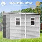 8x4 FT Resin Lean to Shed, Waterproof Outdoor Storage Shed with Floor, Adjustable Openable Window, Lockable Door & 2 Windows, Tool Shed for Patio Garden, Lawn, Backyard, Dove Grey