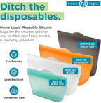 Home Logic Reusable Snack Bags - Set of 6 Firecracker Orange Silicone Freezer Bags, Airtight Leak Resistant Reusable Zip Bags for Kitchen Home Food Prep, Microwave & Sous Vide Safe