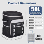 INSMEER Cooler with Wheels and Handle, 80 Cans/50L Rolling Cooler, Portable Soft Sided Cooler with Wheel, 2-in-1 Collapsible Trolley Cart, Large Coolerbag for Grocery Shopping