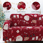 Mybedsoul Christmas Sofa Cover Santa Claus Printed Sofa Couch Cover Washable Furniture Protector with Elastic Bottom Xmas Home Room Festival Decoration(3 Seater)