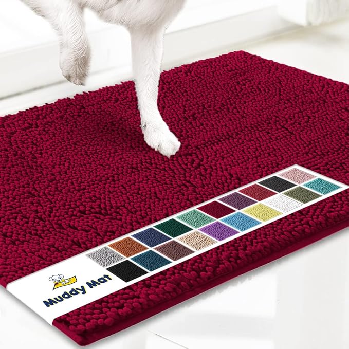 Muddy Mat® Original Dog Door Mat for Muddy Paws, Super Absorbent Microfiber, Non-Slip Washable Pet Rug, Quick Dry Chenille Entryway Carpet, Machine Washable Indoor Outdoor mat, Maroon 18"x28"