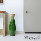Uniquewise 24" Classic Bamboo Floor Vase Handmade, for Dining, Living Room, Entryway, Fill Up with Dried Branches Or Flowers, Glossy Green