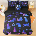 DORCAS Cute Cat Twin Comforter Set for Girls Starry Sky Bedding Sets Twin Girls 6 Pieces Animal Twin Bed-in-A-Bag with Comforter,Sheets,Pillowcases for Kids