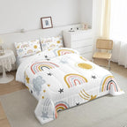 Erosebridal Girls Rainbow Bedding Set, Sun and Stars Comforter Set Queen Size for Kids Boys Children Cartoon Style Cloud Bedding Comforters Girly Soft Microfiber Duvet Insert for Bedroom Decor