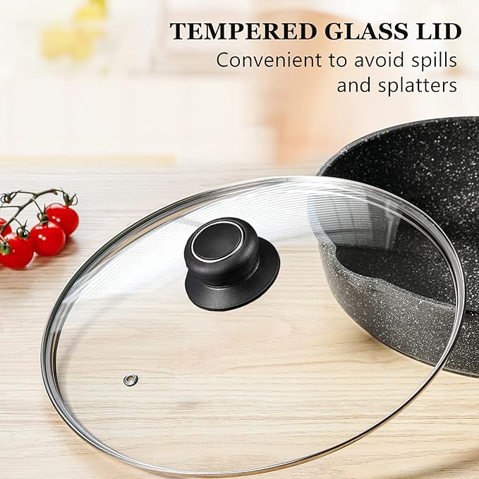 8 Inch Pan Lid, Tempered Glass Cover for Pots, Skillets & Frying Pan | Cookware & bakeware Lids, Heat-resistant Handle, Clear