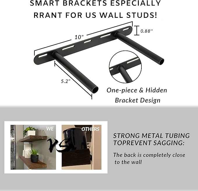 BGMG Wood Floating Shelves 18 inch,Black Floating Shelves,Solid Wood Wall Shelves for Bathroom Living Room Bedroom Kitchen Farmhouse Set of 2-18x 6.7 x1.25 inch