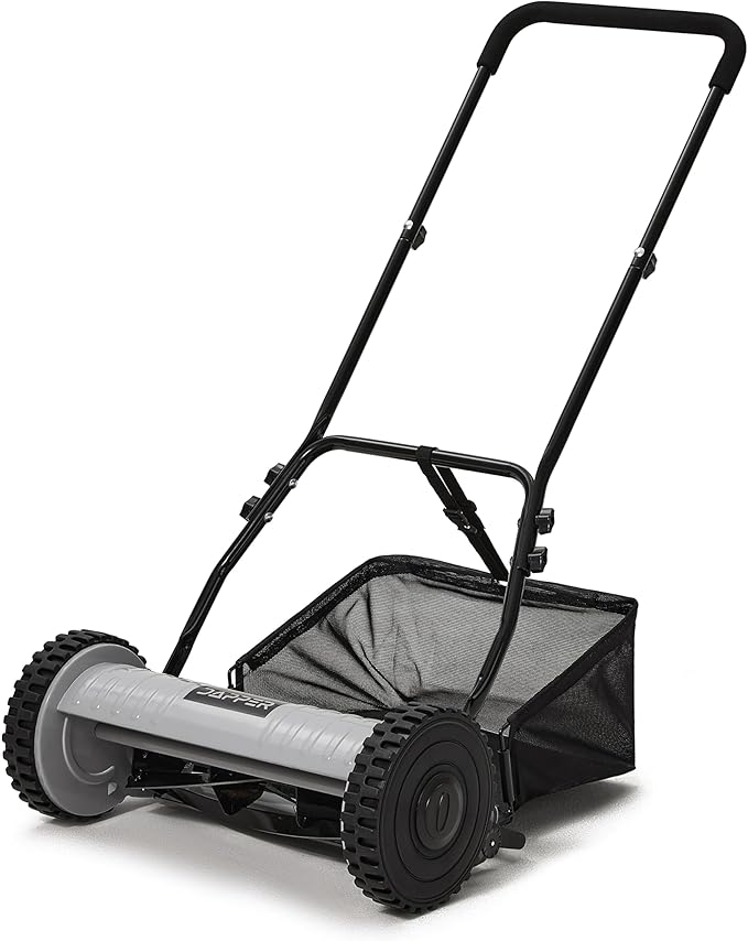 16" Push Reel Lawn Mower with Grass Catcher – Manual 5-Blade Hand Mower, Adjustable 3-Position Cutting Height (0.5"–1.75"), Lightweight & Eco-Friendly – 1-Year Warranty