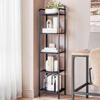 Bookcase Bookshelf, Narrow Book Shelf, Industrial Coner Shelf Storage Organizer, Slim Shelving Unit for Home Office, Living Room, Bedroom, Kitchen, 5-Tier Black BC24504B
