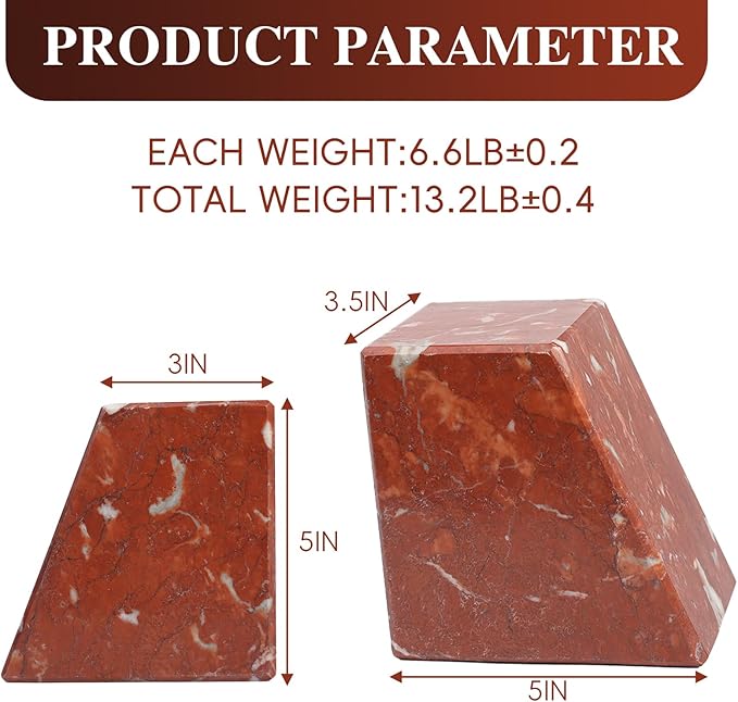 Marble Book Ends Decorative, Unique Bookends for Shelves，Bookends to Hold Heavy Books Durable Book Holder Stopper for Home Office Desk Bookshelf Decoration, Set of 2, Rosso Francia