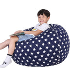 Lukeight Stuffed Animal Storage Bean Bag Chair Cover for Kids, Zipper Beanbag Chair Cover for Organizing Toddler & Kids' Rooms Plush Toys (Stars Navy, X-Large)