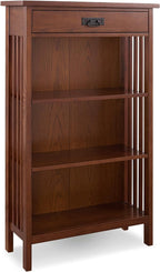 Leick Home 82262 Mission Mantel Height Bookcase with Slatted Sides and Top Drawer, Made with Solid Wood, for Living Rooms, Mission Oak Finish, Brownbronze